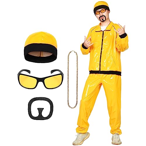 Ficlwigkis 90er Jahre Rapper Faschingskostüm Muschelanzug Kostüm Alig Kostüm Erwachsene (Gelb, L) von Ficlwigkis
