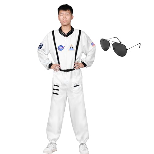 Ficlwigkis Astronaut Kostüm Herren Space Weltall Kostüm Herren Karneval Kostüme Astronauten Kostüm Faschingskostüme (Weißer Erwachsener, S) von Ficlwigkis