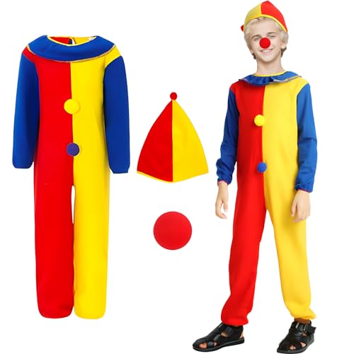 Ficlwigkis Clown Kostüm 3-teilig Karneval Kostüm mit Hut und Clown Nase,Clown Jumpsuit für Karneval Kostüm,Halloween,Cosplay und Zirkus (Clown Kostüm, M) von Ficlwigkis