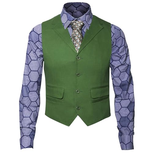 Ficlwigkis Karneval Kostüme Herren,Clown Horror Faschingskostüme Herren mit Hexagon Hemd Weste Krawatte für Karneval Halloween Kostüm,Weste Anzüge (3 Stück Set, XXL) von Ficlwigkis