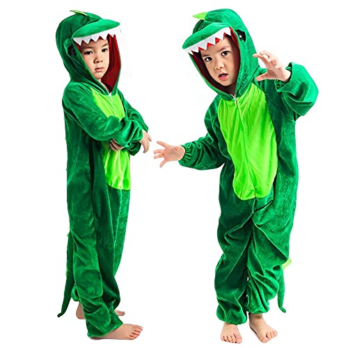 Ficlwigkis Dinosaurier Kostüm Kinder Grüner Overall Kostüm Jungen Mädchen für Halloween Karneval Kostüm Outfit von Ficlwigkis