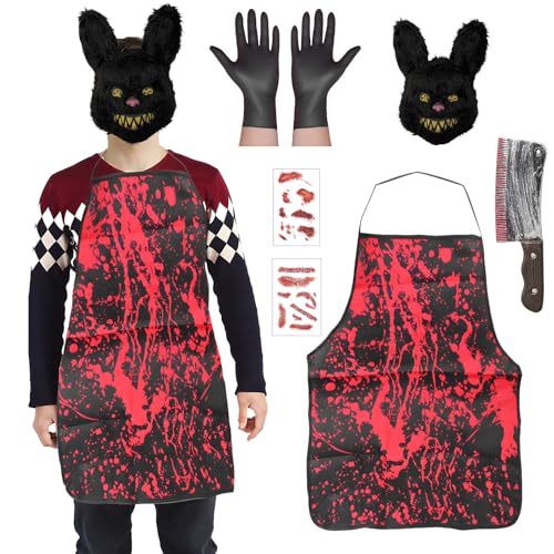 Ficlwigkis Kaninchen Kostüm - 6 Teiliges Halloween Horror Outfit für Herren, Blutiger Killer Mit Gruseliger Maske, Karneval Kostüm für Erwachsene (Stil 3) von Ficlwigkis