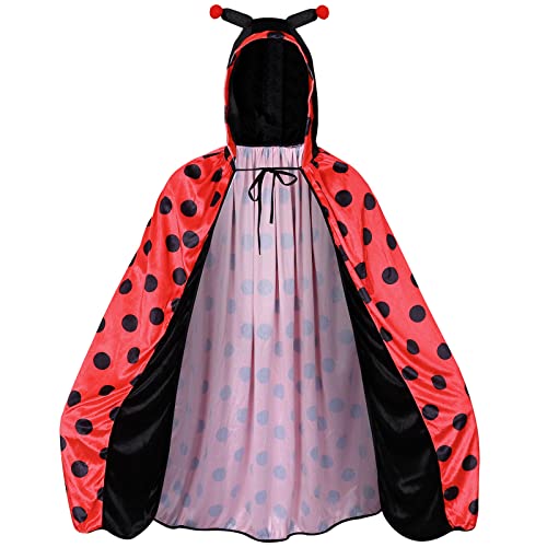 Ficlwigkis Ladybug Umhang Kostüm,Karneval Kostüm Damen Marienkäfer Umhang Faschingskostüme für Karneval Halloween (Rot, 70cm) von Ficlwigkis