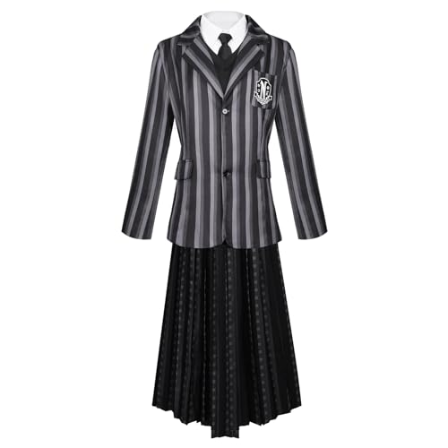 Ficlwigkis Wednesday Kostüm Damen Schwarz Kleid Karnival Kostüme Damen Wednesday Kostüme mit Halskette Ohrring Zubehör für Karnival Halloween Kostüm Damen (Style 2, Damen/M) von Ficlwigkis