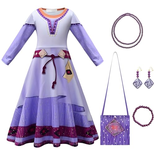 Ficlwigkis Wish Asha Kleid Kostüm für Kinder Mädchen Prinzessin Kleid Outfits für Karneval Halloween Kostüm Prinzessin Kostüm Mädchen (Lila, 110) von Ficlwigkis