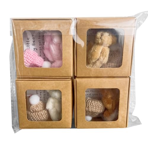 Fierudeng Bär Box Mit Einem | 4 Stücke Niedlicher Bär Stofftier Mit Motivationskarte,Sammelpuppe Für Schule Geburtstag Schreibtisch Büros Kinderzimmer Schlafzimmer | Halloween Weihnachten von Fierudeng