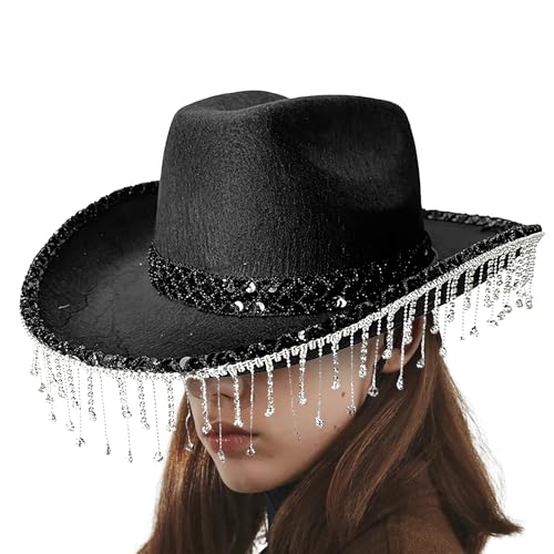 Fierudeng Cowboy Hut Herren | Glitzer Cowgirl Hut - Strass Quasten Kopfschmuck Für Musik Festivals Partys Und Veranstaltungen Fierudeng Cowboy Hut Herren | Glitzer Cowgirl Hut - Strass Quasten Kopfschmuck Für Musik Festivals Partys Und Veranstaltungen von Fierudeng