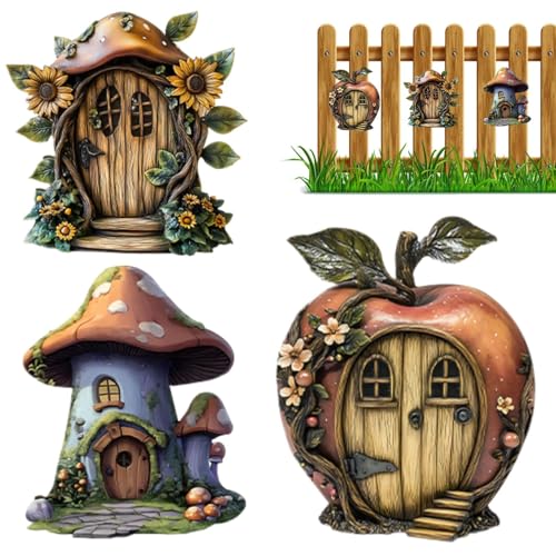 Fierudeng Feen Baumtür | Miniatur Feentür Für Puppenhaus 2D Design | Märchenhaftes 3er-Set Rustikale Miniatur-Deko Für Kinderzimmer Wand Garten von Fierudeng