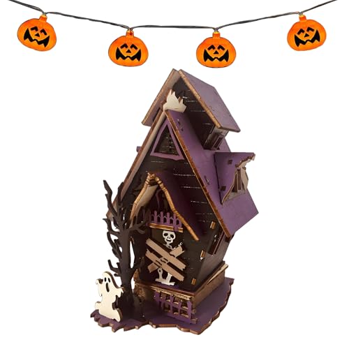 Fierudeng Spukhaus Bauset - Trendige Halloween Dekoration,Rustikale Beleuchtete Deko Für Kamin Zimmer Mittelpunkt Horror Bauernhausstil von Fierudeng