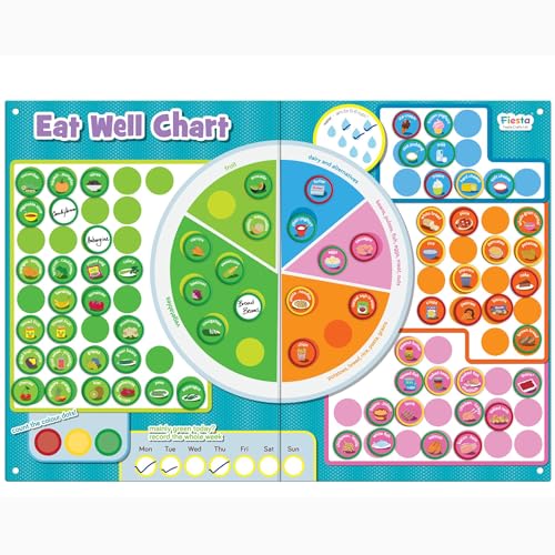 Fiesta Crafts Eat Well Magnetic Food Chart - Reward Chart for Children with Colour-Coded Food Images to Encourage Good Eating Habits - Magnetic Chart to Track Daily Goals and Healthy Diet von Fiesta Crafts