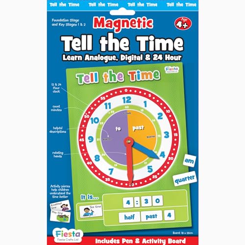 Fiesta Crafts Tell The Time Clock - Magnetic Kids Clock Set with 58 Magnets & Dry Wipe Marker - Teaching Clocks for Children & Educational Toys for 4+ Year Olds to Improve Early Time & Maths Skills von Fiesta Crafts