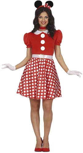 FIESTAS GUIRCA Süße kleine Maus Karneval Kostüm Damen – Maus Ohren Haarreif u. Kleid mit roten Pünktchen – Kindheitshelden Kostüm Damen Größe L 40-42 von FIESTAS GUIRCA