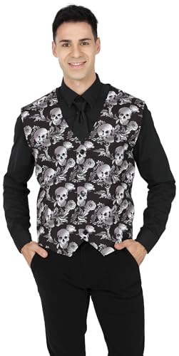 Fiestas Guirca Totenkopf Weste Schwarz-Weiß Halloween Pirat mir Totenkopf-Motiv & Rosen für Herren Onesize Fasching Karneval Halloween Fiestas Guirca Totenkopf Weste Schwarz-Weiß Halloween Pirat mir Totenkopf-Motiv & Rosen für Herren Onesize Fasching Karneval Halloween von FIESTAS GUIRCA