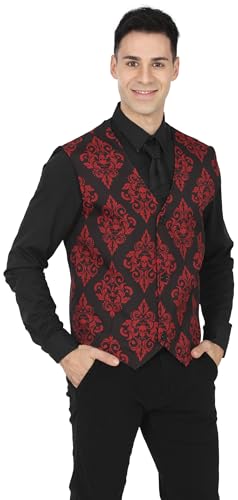 Fiestas Guirca Vampir Weste mit rotem Rautenmuster und Totenkopf-Motiv Dracula Kostüm für Herren Onesize Fasching Karneval Halloween von FIESTAS GUIRCA