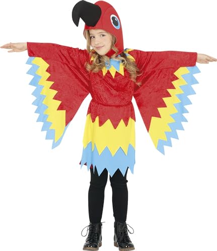 Fiestas GUiRCA Bunter Papagei Mädchen Kostüm - Tropischer Vogel Kleid für Kinder inkl. Kapuze mit Schnabel - Alter 10-12 Jahre -Tierkostüm für Karneval, Fasching, Halloween, Party Tukan Verkleidung von Fiestas GUiRCA