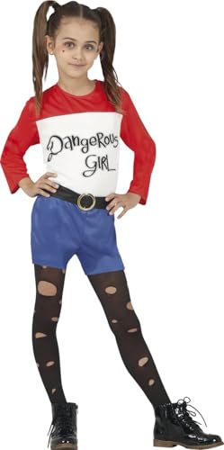 Fiestas Guirca Gefährliches Mädchen Kostüm in Blau Rot inkl. Shirt und Kurze Hose mit Gürtel Alter 5-6 Jahre Für Karneval/Fasching, Halloween, Themen Partys von Fiestas Guirca