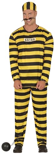 Fiestas Guirca Häftling Kostüm Herren, Sträflingskostüm Herren, Gefängnis Kostüm Karneval - Gr M 48 – 50 - Prison Costume, Kostüm Häftling Erwachsene, Kostüm Gefangener Fasching, Knasti Kostüm Herren von Fiestas Guirca