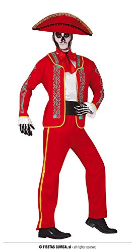 Fiestas Guirca Schicker Roter Dia De Los Muertos Matador Herren Kostüm Größe M 48 – 50 Inkl. Jackett, Hemd, Halstuch, Gürtel und Hose - Für Karneval/Fasching, Halloween, Themen Partys von Fiestas Guirca