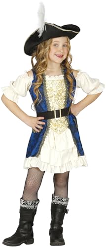 Fiestas GUiRCA Schickes Piratenkostüm Mädchen - Kostüm Pirat Mädchen inkl. blau weißes Kleid u. Piraten Hut - Alter 10-12 J.- Piratenkostüm Kinder Mädchen für Karneval, Fasching, Fastnacht, Halloween von Fiestas GUiRCA