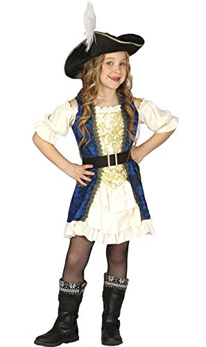 Fiestas GUiRCA Schickes Piratenkostüm Mädchen - Kostüm Pirat Mädchen inkl. blau weißes Kleid u. Piraten Hut - Alter 5-6 J.- Piratenkostüm Kinder Mädchen für Karneval, Fasching, Fastnacht, Halloween von Fiestas GUiRCA