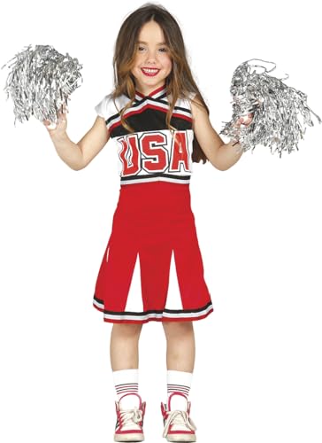 Fiestas GUiRCA Superstar Cheerleader Kostüm Kinder - Alter 5-6 J. - Cheerleader Outfit Rot Weiß Schwarz - USA Schulmädchen Uniform Karneval, Fasching, Fastnacht Faschingskostüme Teenager Mädchen von Fiestas GUiRCA