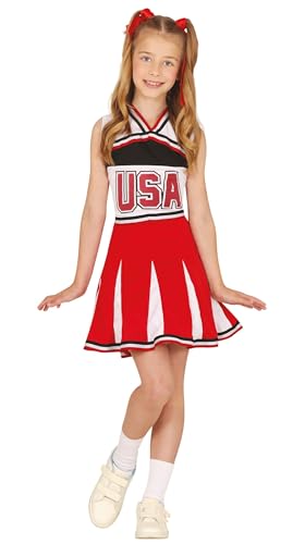 Fiestas GUiRCA Superstar Cheerleader Kostüm Kinder - Alter 5-6 J. - Cheerleader Outfit Rot Weiß Schwarz - USA Schulmädchen Uniform Karneval, Fasching, Fastnacht Faschingskostüme Teenager Mädchen von Fiestas GUiRCA