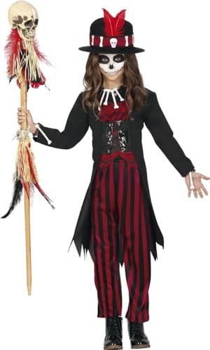Fiestas GUiRCA Voodoo Hexe – Schwarz Rotes Mädchen Kostüm inkl. Zylinder, Mantel mit Oberteil und Hose Alter 5-6 Jahre Für Karneval/Fasching, Halloween, Themen Partys von Fiestas GUiRCA
