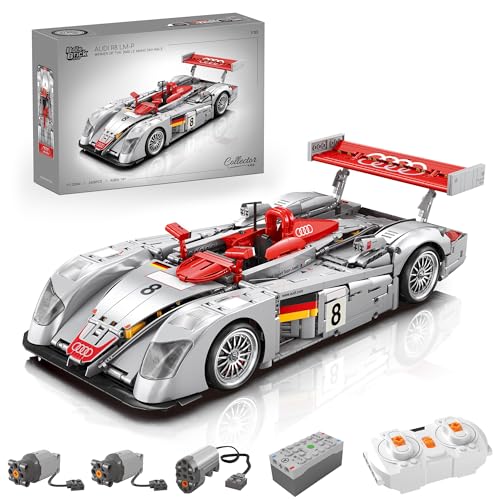 Bole Brick 23044 Technik Sportwagen Bausatz für Audi R8 LM-P, 2426 Teile 1:10 mit 3 Motoren und LED Lichter Groß Ferngesteuert Auto Klemmbausteine(Originalverpackung) (Dynamische Version) von FigureArt