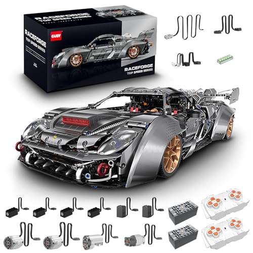 Technik Sportwagen Auto Bausatz, GULY 10629, 3903 Teile mit Motoren und LED Ferngesteuert Auto MOC Klemmbausteine (Originalverpackung) (Dynamische Version) von FigureArt