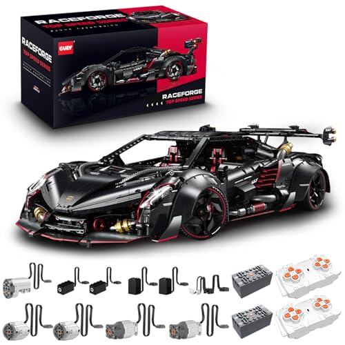 Technik Sportwagen Auto Bausatz, GULY 10639, 3809 Teile mit 7 Motoren und LED Groß Ferngesteuert Auto Klemmbausteine (Originalverpackung) (Dynamische Version) von FigureArt