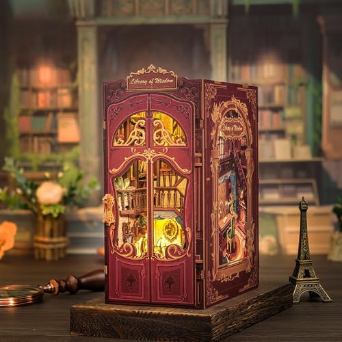 Figured'Art Book Nook Kit – Die Bibliothek der Weisheit – Modell zum Bauen mit LED-Lichtern – Diorama 3D DIY Buchstütze für Bibliothek und Dekoration Miniaturhaus – französische Marke von Figured'Art