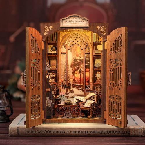 Figured'Art Book Nook Set – Erinnerungen an die Buchhandlung – Modell zum Bauen mit LED-Lichtern – Diorama 3D DIY Buchstütze für Bibliothek und Heimdekoration – Miniaturwelt – französische Marke von Figured'Art