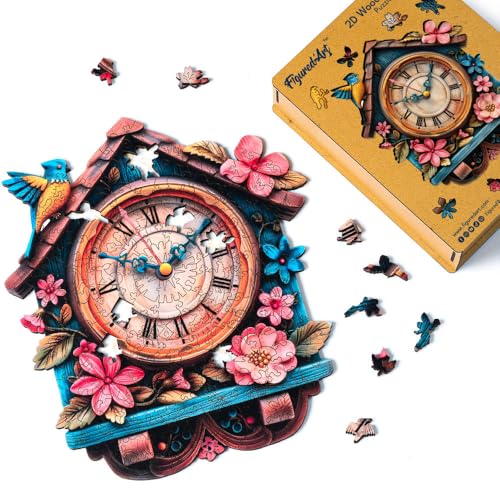 Figured'Art Holzpuzzle Erwachsene und Kinder 200 Teile - Blumige Kuckucksuhr - Originelles Design 24,7x28,5 cm Einzigartige Form mit Premium-Holzkiste Figured'Art Holzpuzzle Erwachsene und Kinder 200 Teile - Blumige Kuckucksuhr - Originelles Design 24,7x28,5 cm Einzigartige Form mit Premium-Holzkiste von Figured'Art