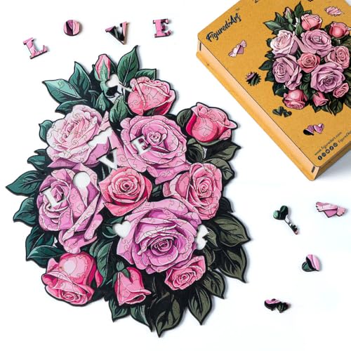 Figured'Art Holzpuzzle Erwachsene und Kinder 200 Teile - Rosa Rosenstrauß - Originelles Design 29x34,8 cm Einzigartige Form mit Premium-Holzkiste Figured'Art Holzpuzzle Erwachsene und Kinder 200 Teile - Rosa Rosenstrauß - Originelles Design 29x34,8 cm Einzigartige Form mit Premium-Holzkiste von Figured'Art