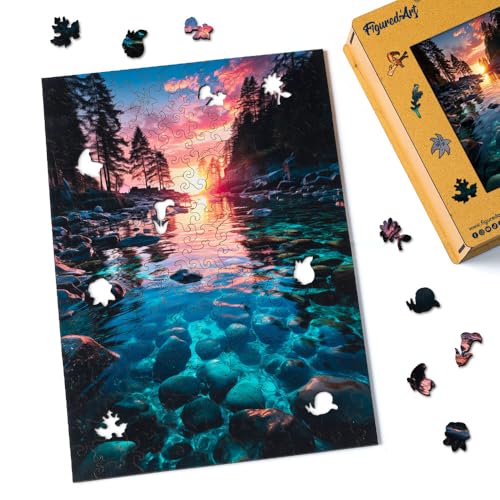 Figured'Art Holzpuzzle Erwachsene und Kinder 200 Teile - Sonnenuntergang über dem Crystal Lake - Originelles Design 23x32,4 cm Einzigartige Form mit Premium-Holzkiste Figured'Art Holzpuzzle Erwachsene und Kinder 200 Teile - Sonnenuntergang über dem Crystal Lake - Originelles Design 23x32,4 cm Einzigartige Form mit Premium-Holzkiste von Figured'Art