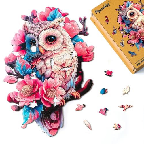 Figured'Art Holzpuzzle Erwachsene und Kinder 200 Teile Tiere - Blumen-Eule - Originelles Design 28x39 cm Einzigartige Form mit Premium-Holzkiste Figured'Art Holzpuzzle Erwachsene und Kinder 200 Teile Tiere - Blumen-Eule - Originelles Design 28x39 cm Einzigartige Form mit Premium-Holzkiste von Figured'Art