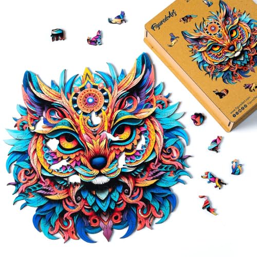 Figured'Art Holzpuzzle Erwachsene und Kinder 200 Teile Tiere - Lebendiges Katzen-Mandala - Originelles Design 28,5x28,5 cm Einzigartige Form mit Premium-Holzkiste Figured'Art Holzpuzzle Erwachsene und Kinder 200 Teile Tiere - Lebendiges Katzen-Mandala - Originelles Design 28,5x28,5 cm Einzigartige Form mit Premium-Holzkiste von Figured'Art