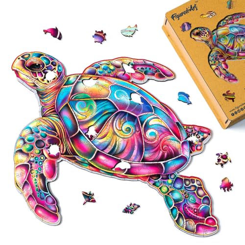 Figured'Art Holzpuzzle Erwachsene und Kinder 200 Teile Tiere - Meeresschildkröte - Originelles Design 32x31,8 cm Einzigartige Form mit Premium-Holzkiste Figured'Art Holzpuzzle Erwachsene und Kinder 200 Teile Tiere - Meeresschildkröte - Originelles Design 32x31,8 cm Einzigartige Form mit Premium-Holzkiste von Figured'Art