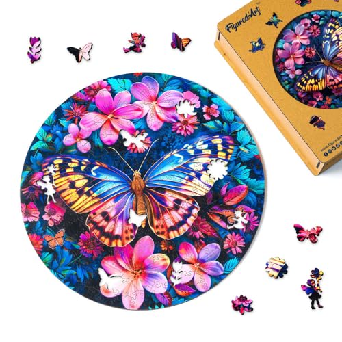 Figured'Art Holzpuzzle Erwachsene und Kinder 200 Teile Tiere - Schmetterling mit Blumen - Originelles Design 28,5x28,5 cm Einzigartige Form mit Premium-Holzkiste Figured'Art Holzpuzzle Erwachsene und Kinder 200 Teile Tiere - Schmetterling mit Blumen - Originelles Design 28,5x28,5 cm Einzigartige Form mit Premium-Holzkiste von Figured'Art