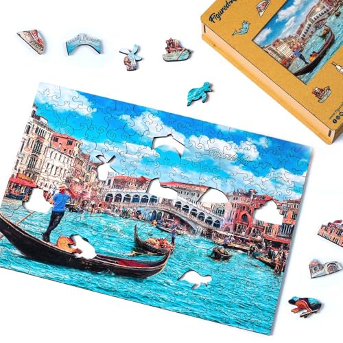 Figured'Art Holzpuzzle Erwachsene und Kinder 200 Teile - Venezianische Kanalszene - Originelles Design 32,5x22 cm Einzigartige Form mit Premium-Holzkiste Figured'Art Holzpuzzle Erwachsene und Kinder 200 Teile - Venezianische Kanalszene - Originelles Design 32,5x22 cm Einzigartige Form mit Premium-Holzkiste von Figured'Art