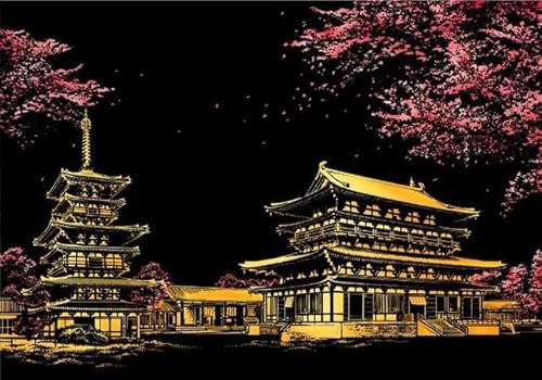 Figured'Art Kratzbild im Format A3 (29,7 x 42 cm) – Yakushiji-Tempel in Japan – komplettes Set mit Kratzkarte von Figured'Art
