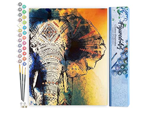Figured'Art Malen Nach Zahlen Erwachsene Asiatischer Elefant - Paint by Numbers Basteln DIY Bastelset 40x50cm ohne Holzrahmen von Figured'Art