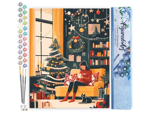Figured'Art Malen Nach Zahlen Erwachsene Gemütlicher Weihnachtsabend - Paint by Numbers Basteln DIY Bastelset 40x50cm ohne Holzrahmen Figured'Art Malen Nach Zahlen Erwachsene Gemütlicher Weihnachtsabend - Paint by Numbers Basteln DIY Bastelset 40x50cm ohne Holzrahmen von Figured'Art