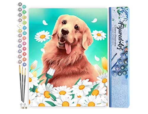 Figured'Art Malen Nach Zahlen Erwachsene Golden Retriever - Paint by Numbers Basteln DIY Bastelset 40x50cm ohne Holzrahmen von Figured'Art