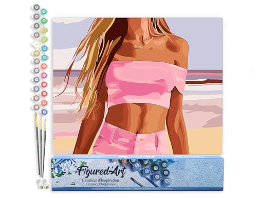 Figured'Art Malen Nach Zahlen Erwachsene Meer, Sand und Stil - Paint by Numbers Basteln DIY Bastelset 40x50cm ohne Holzrahmen von Figured'Art