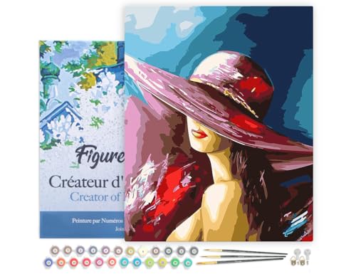 Figured'Art Malen Nach Zahlen Erwachsene Mit Rahmen Attraktive Frau im Hut - Paint by Numbers Basteln DIY Bastelset 40x50cm - Leinwand gespannt auf Holzrahmen Figured'Art Malen Nach Zahlen Erwachsene Mit Rahmen Attraktive Frau im Hut - Paint by Numbers Basteln DIY Bastelset 40x50cm - Leinwand gespannt auf Holzrahmen von Figured'Art
