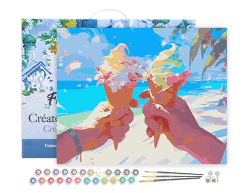 Figured'Art Malen Nach Zahlen Erwachsene Mit Rahmen Eiscreme am Strand - Paint by Numbers Basteln DIY Bastelset 40x50cm - Leinwand gespannt auf Holzrahmen Figured'Art Malen Nach Zahlen Erwachsene Mit Rahmen Eiscreme am Strand - Paint by Numbers Basteln DIY Bastelset 40x50cm - Leinwand gespannt auf Holzrahmen von Figured'Art