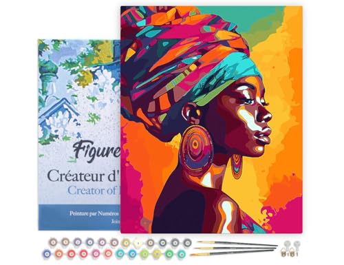 Figured'Art Malen Nach Zahlen Erwachsene Mit Rahmen Lebhafte Afrikanische Dame - Paint by Numbers Basteln DIY Bastelset 40x50cm - Leinwand gespannt auf Holzrahmen Figured'Art Malen Nach Zahlen Erwachsene Mit Rahmen Lebhafte Afrikanische Dame - Paint by Numbers Basteln DIY Bastelset 40x50cm - Leinwand gespannt auf Holzrahmen von Figured'Art