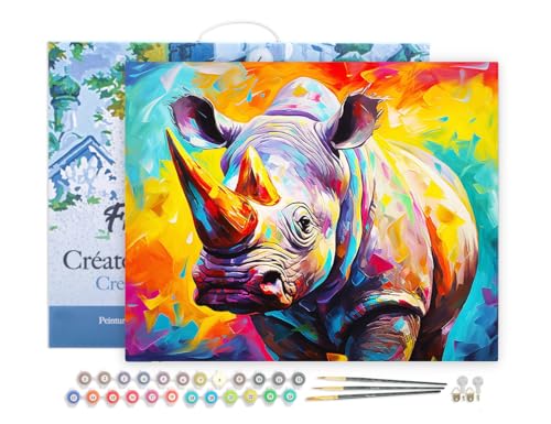 Figured'Art Malen Nach Zahlen Erwachsene Mit Rahmen Nashorn Farbenfroh Abstrakt - Paint by Numbers Basteln DIY Bastelset 40x50cm - Leinwand gespannt auf Holzrahmen Figured'Art Malen Nach Zahlen Erwachsene Mit Rahmen Nashorn Farbenfroh Abstrakt - Paint by Numbers Basteln DIY Bastelset 40x50cm - Leinwand gespannt auf Holzrahmen von Figured'Art