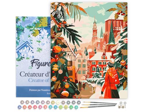 Figured'Art Malen Nach Zahlen Erwachsene Mit Rahmen Szene auf dem Weihnachtsmarkt - Paint by Numbers Basteln DIY Bastelset 40x50cm - Leinwand gespannt auf Holzrahmen Figured'Art Malen Nach Zahlen Erwachsene Mit Rahmen Szene auf dem Weihnachtsmarkt - Paint by Numbers Basteln DIY Bastelset 40x50cm - Leinwand gespannt auf Holzrahmen von Figured'Art